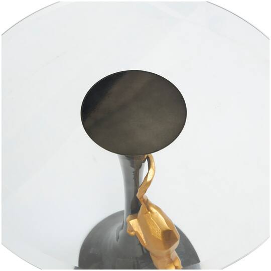 24" Black & Gold Leopard Accent Table